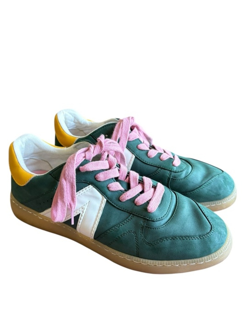 MIA Girl Kloie Dark Green Multi Colorblock Sneakers Pink Laces size 10